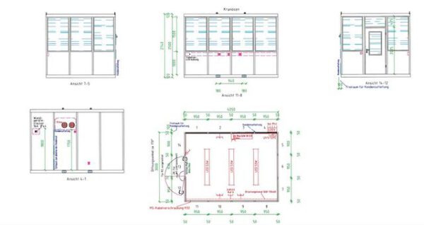 Hallenbüro, 4m x 3m x 2,74m mit Fensterfläche und 1 Tür – Neu, noch nie im Einsatz - : lagertechnik