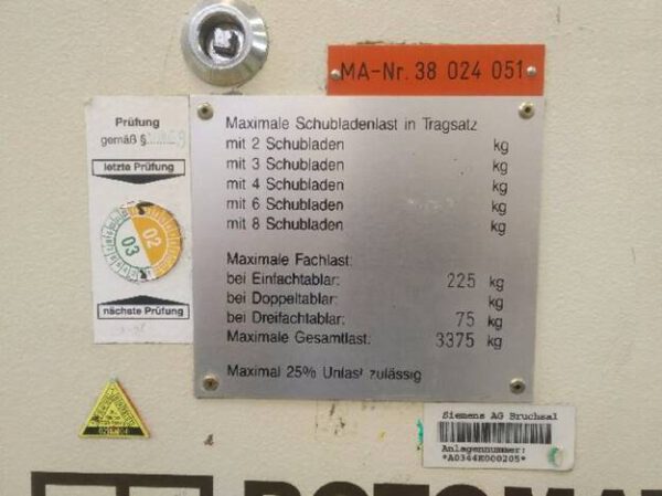 2 Stück Lagerpaternoster, Hänel, ca. 3,80m hoch, 225 bzw. 250kg pro Gondel – gebraucht -: – Bild 8