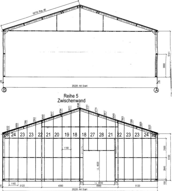 Stahlhalle, verzinkt 80 x 20m – gebraucht – : lagertechnik