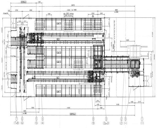 2 gassiges automatisches Kragarmregal – Langgutlager – gebraucht - : lagertechnik