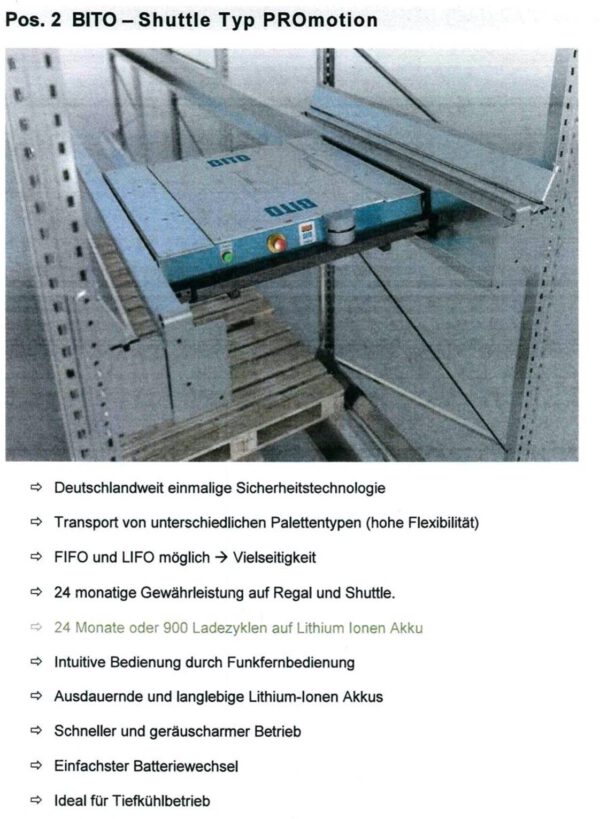 Radio Shuttle Paletten(einfahr)regal für 1.929 Europaletten, 700kg / Palette – gebraucht -: lagertechnik
