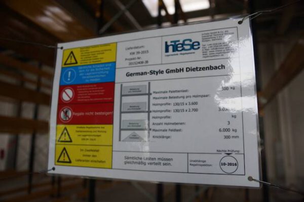 Palettenregal, Rahmenhöhe 5,70m. mind. 500kg / Palette, max. 399 Stellplätze – gebraucht - : lagertechnik