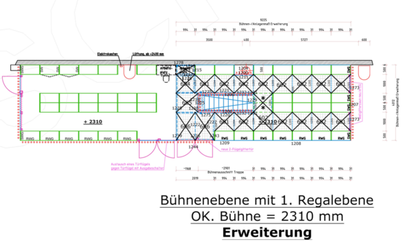 2 geschossige Fachbodenregalanlage, SSI Schäfer, ca. 70m2 Grundfläche, 100kg Traglast pro Boden, ca. 98 Felder – gebraucht - : lagertechnik