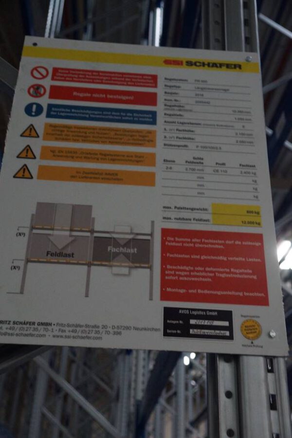 Palettenregal, SSI Schäfer, max. 13.200 Palettenstellplätze, Rahmenhöhen ca. 9,80m bis ca. 10,80m, 800kg pro Palette – gebraucht - :   lagertechnik