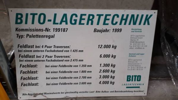 Palettenregal, Bito, ca. 6m hoch, 1to/Palette, max. 1.224 Stellplätze – gebraucht – : – Bild 11