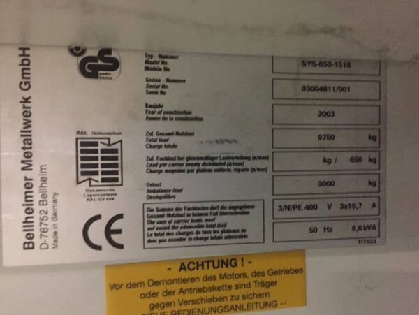 2 Stück Lagerpaternoster, Kardex (Bellheimer), 4,15m hoch, 180 bzw. 650kg pro Gondel – gebraucht -: – Bild 13
