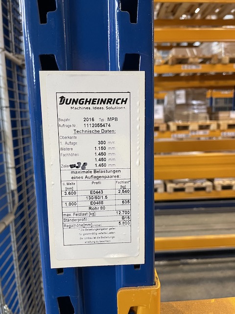 Palettenregal, Jungheinrich, ca. 5,80m hoch, 635kg / Palette, max. 8.250 Stellplätze – gebraucht – : lagertechnik