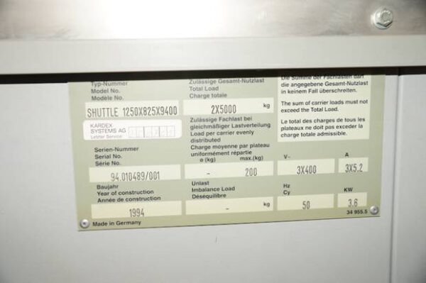 3 x Liftsysteme, Kardex, Höhe 9,40m (kürzbar), ca. 200kg / Tablar, Maße pro Tablar: 0,82 x 1,25m – gebraucht -: – Bild 12
