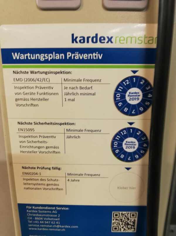 noch 3 von 4 Stück Lagerpaternoster, Kardex (Bellheimer), 4,51m hoch, 115 - 140kg pro Gondel – gebraucht -: – Bild 14
