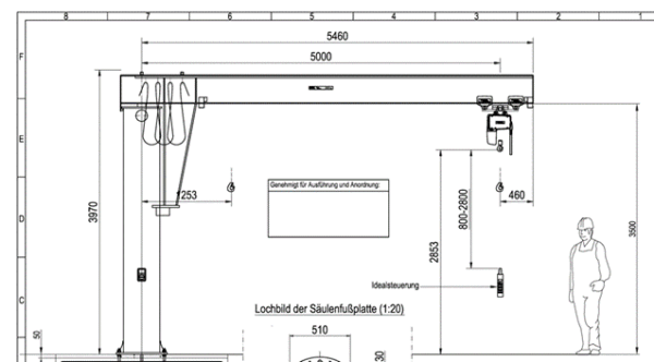 2to-Säulenschwenkkran, mit Wiegeeinrichtung in Krankatze integriert, inkl. W-LAN-Einheit, ideal für Einzelringverwiegung - neuwertig - : lagertechnik