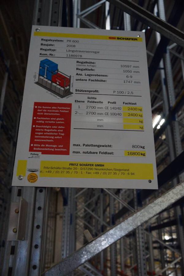 Palettenregal, SSI Schäfer, max. 13.200 Palettenstellplätze, Rahmenhöhen ca. 9,80m bis ca. 10,80m, 800kg pro Palette – gebraucht - :   lagertechnik