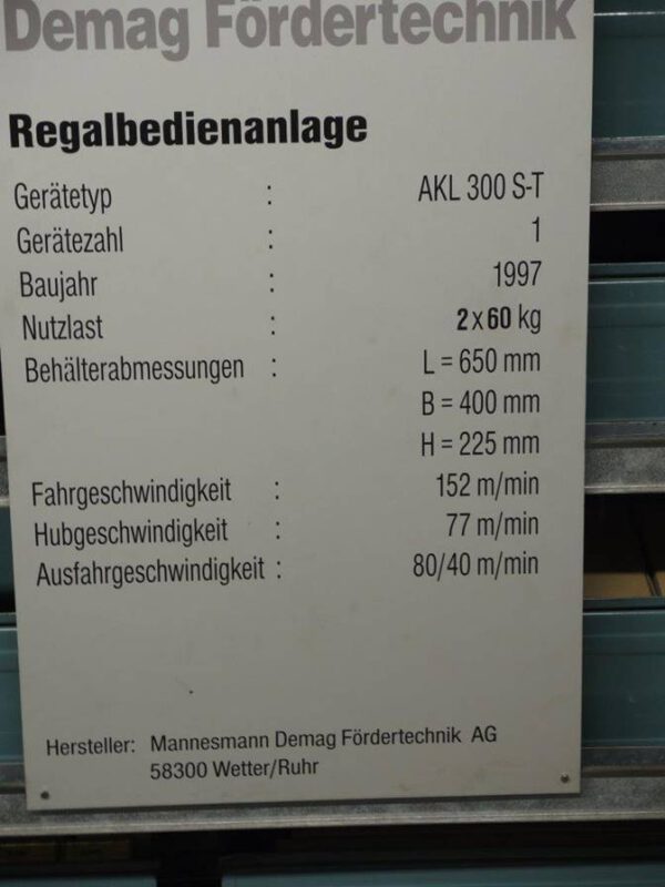 AKL (Automatisches Kleinteilelager) mit 7.664 Behälterplätzen, max. 60kg/Behälter inkl. Metallbehälter - gebraucht - : lagertechnik