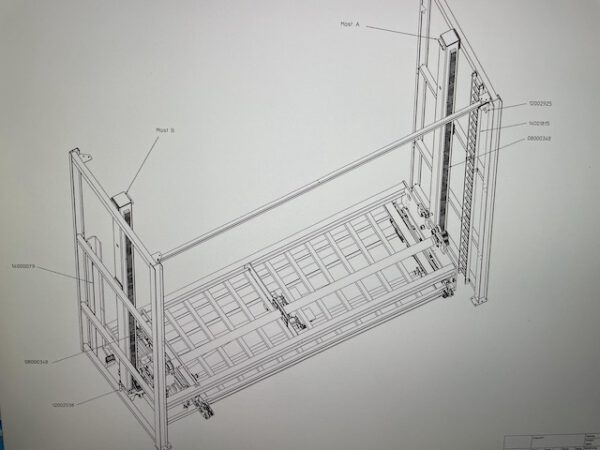 CNC Blech Hochregallager, FMG,  zur vollautomatischen Bestückung von 2 Laser Maschinen - gebraucht - : lagertechnik