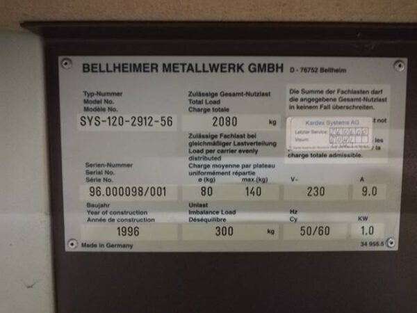 noch 3 von 4 Stück Lagerpaternoster, Kardex (Bellheimer), 4,51m hoch, 115 - 140kg pro Gondel – gebraucht -: lagertechnik