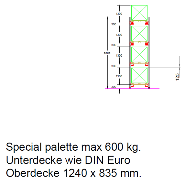 Radio-Shuttle Einfahrregal, 368 Palettenplätze, 600kg/Palette – gebraucht -: lagertechnik