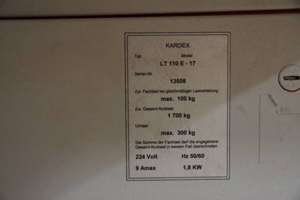 9 Stück Lagerpaternoster, Hänel und Kardex, Höhe zwischen ca. 2,42m und ca. 2,92m, Traglast 80 bis 140kg / Gondel – gebraucht -: lagertechnik