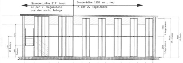 Fachbodenregalanlage, SSI Schäfer Regalanlage R 4000, 2 Ebenen – gebraucht - : lagertechnik