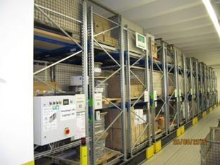 verfahrbares Palettenregal, Bito, 288 Paletten bzw. Gitterboxenplätze, 800kg pro Palette – gebraucht - : lagertechnik