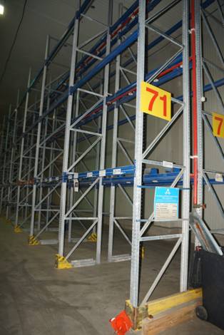 4.000 Stellplätze Schwerlastpalettenregal, Thyssen bzw. Meta, 7,50m – 8,20m hoch, 1 To/Palette – gebraucht – : lagertechnik