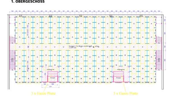 3 geschossige Fachbodenregalanlage, Meta, ca. 400m2 Grundfläche, 330kg Traglast pro Boden, ca. 986 Felder – gebraucht - : lagertechnik