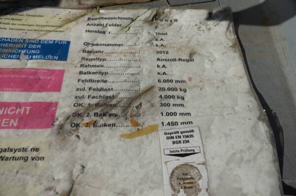 2 Stück Schwerlast Roll–Aus–Regale für Langgut, Auszugregale, zweiseitig, Fa. Thiele inkl. Säulenschwenkkran Fa. Vetter, 2,5to mit 8m Ausladung – gebraucht - : – Bild 33