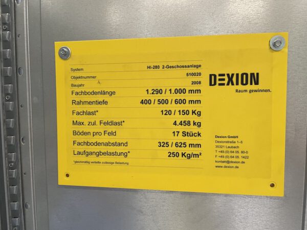 Große Fachbodenregalanlage (ca. 3.600m2), Dexion, 2 geschossig (könnte noch aufgestockt werden) mit 3 Treppen und 4 x 2er Palettenübergabeplätze, auf Wunsch mit Aufzug, Durchlaufregalen und umlaufender Lagerbühne, gesamt ca. 2.400 Felder – gebraucht - : – Bild 65