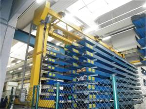 Langgutlager für 4 und 6m langes Material, gesamt 416 Lagerplätze / Wannen, 2 To. pro Wanne – gebraucht - : lagertechnik