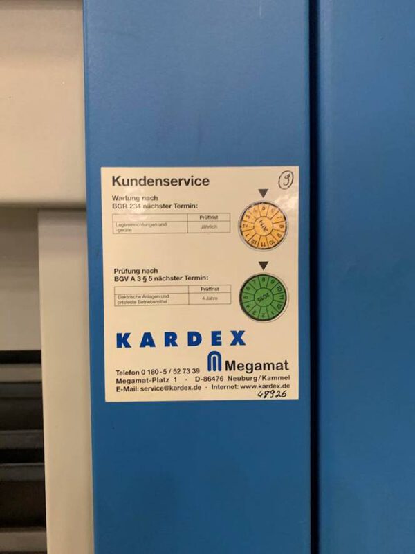 7 Stück Lagerlift, Kardex, ca. 6,30m bzw 1x 6,90m hoch (kürzbar), 2 Tablargrößen, 215/230kg pro Tablar, 1 Gerät 150kg – gebraucht -: – Bild 14