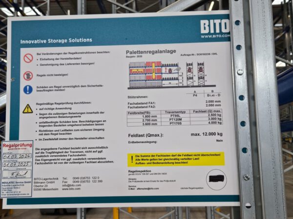 Palettenregal, Bito, 8,50 - 9m hoch, 1.000kg / Palette, ca. 2.850 Stellplätze – Bild 18
