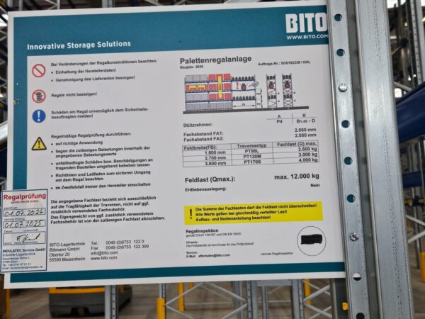 Palettenregal, Bito, 8,50 - 9m hoch, 1.000kg / Palette, ca. 2.850 Stellplätze – Bild 19