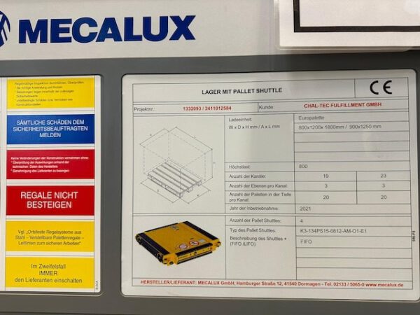 Radio-Shuttle Palettenregal für Europaletten etc. ähnlich  Einfahrregal, Mecalux, 800kg / Palette, max. 5776 Palettenstellplätze – Bild 10