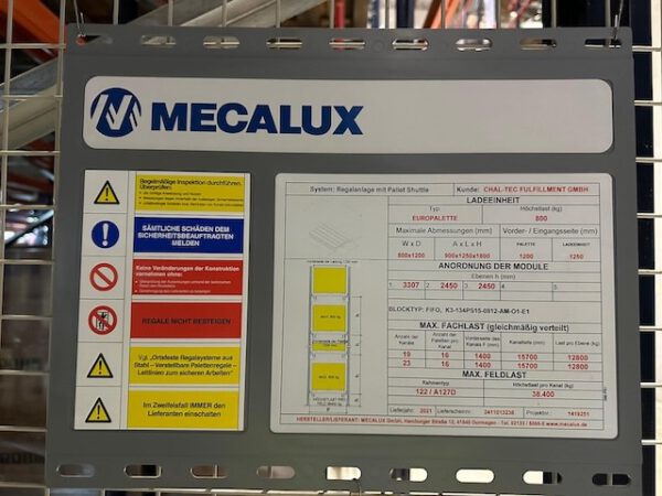 Radio-Shuttle Palettenregal für Europaletten etc. ähnlich  Einfahrregal, Mecalux, 800kg / Palette, max. 5776 Palettenstellplätze – Bild 5
